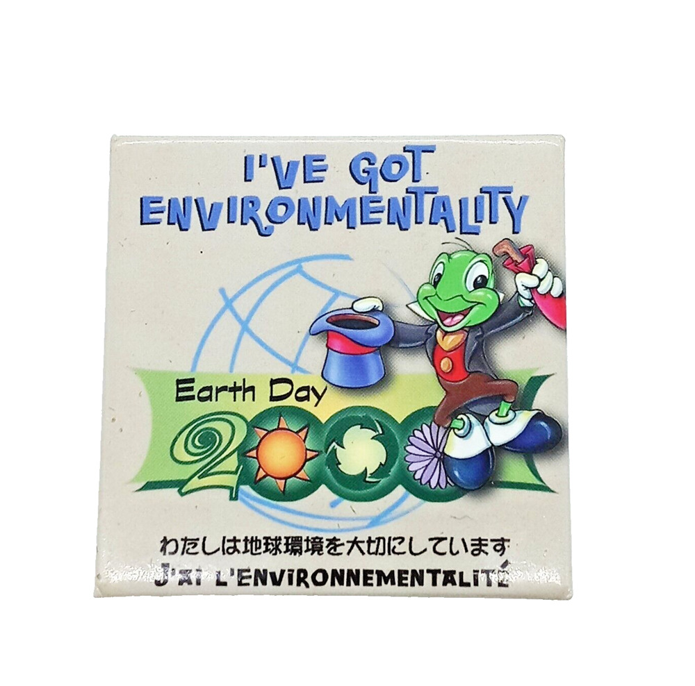 Vintage Disney Square Pin Button Earth Day 2000 Jiminy Cricket Animal Kingdom